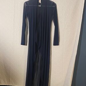 Chic Navy Blue Sheer Long Robe Inspired Whimsical Ethereal Size Small Glamorous